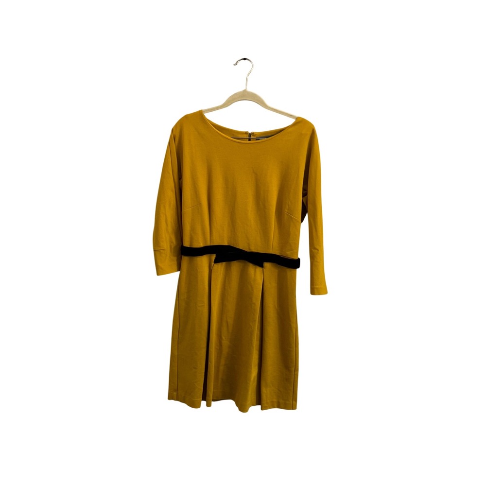 Girls from Savoy Anthropologie Mustard Yellow Velvet Waist Sheath Dress Medium
